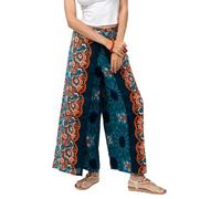 YOUR COZY Wrap Pants for Women - Bohemian Elephant Split Leg Harem Pants High Waist Lightweight Palazzo Hippie Festival Lounge Trousers (Turquoise Peacock Tail_L)
