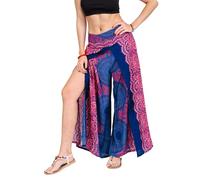 YOUR COZY Wrap Pants for Women - Bohemian Elephant Split Leg Harem Pants High Waist Lightweight Palazzo Hippie Festival Lounge Trousers (Pink Blue Sunflower_L)