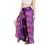 YOUR COZY Wrap Pants for Women - Bohemian Elephant Split Leg Harem Pants High Waist Lightweight Palazzo Hippie Festival Lounge Trousers (Purple Feather_S)