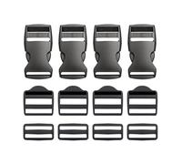Your Day Mate Buckle, bar and ladder buckle set, 12 pack, for 25 mm wide webbing straps, 4 x 25 mm clasp each, in black, belt strap with double-sided click fastener, backpack rope clamp clip