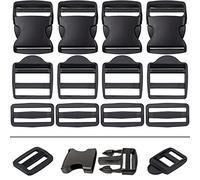 Your Day Mate Buckle, bar and ladder buckle set, 12 pack, for 32 mm wide webbing, 4 x 32 mm clasp each, in black, belt strap with double-sided click fastener, backpack rope clamp clip
