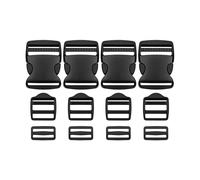 Your Day Mate Buckle, bar and ladder buckle set, 12 pack, for 38 mm wide belt straps, 4 x 38 mm clasp each, in black, belt strap with double-sided click fastener, backpack rope clamp clip