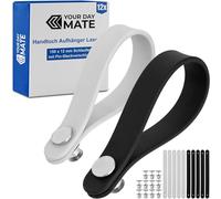 Your Day Mate No-sew Hangers for Textiles, 12 Pack, 150 x 12 mm Loops, Black and White, Made of Silicone, with pin and Button Fastening, Hangers for Tea Towels, Bath Towels, Rags, Decorative Items