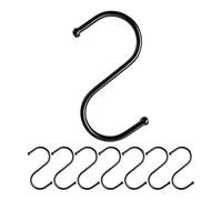 Your Day Mate S Hooks for Hanging, 8 Pieces, in Black, Metal Hooks for rods up to Ø 25 mm, Length 68 mm, S-Shape for Kitchen, Clothes Rail, Garage, Pot, pan, Cup, Kitchen Fastener, Double Clip Set