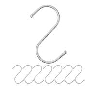 Your Day Mate S Hooks for Hanging, 8 Pieces, in Silver, Metal Hooks for up to Ø 32 mm rods, Length 85 mm, S-Shape for Kitchen, Clothes Rail, Garage, Pot, pan, Cup, Kitchen Fastener, Double Clip Set