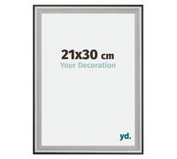 Your Decoration - Picture Frame 21x30 cm - Black Silver Polished - Decorative Wall Frame in wood with Antireflection - Frame 21x30 - Birmingham