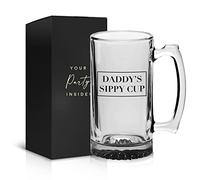 Your Dream Party Shop Daddys Sippy Cup Beer Glass - 16oz Beer Mug - Funny New Dad Gifts For Men - Gift For Dad From Kids - Great Daddy Christmas Gifts (Handle)