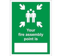 Your Fire Assembly point is emergency evacuation Safety sign - 1.2mm Rigid plastic 200mm x 150mm Case (Pack of 5)