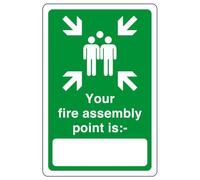 Your fire assembly point is " white box " - safety sign - High tack self-adhesive sticker (150mm x 100mm) Viewing Distance within 3m.