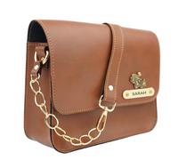 YOUR GIFT STUDIO Customised Shoulder Bag for Women, Personalised Chain Sling Bag, Birthday Gift for Women, Wife, Mother, Sister for Name, Tan, Western