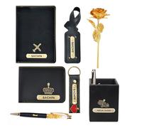 YOUR GIFT STUDIO Customized Men's Wallet, Passport Cover, Eyewear Case and Keychain with Name & Charm | Valenitne's Day Gift for Him | Valentine's Day Gift for Husband or Boyfrined, Black, Classic