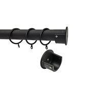 Your Home Online 28mm Complete Metal Recess Rings Curtain Pole Wall Brackets Chrome Brass Black (1.5m, Matt Black)