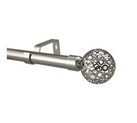 Your Home Online 28mm Extendable Eyelet Curtain Pole Metal Brushed Chrome Brass Copper Black Complete Rod Set Osaka Finial (1-2m, Brushed Chrome)