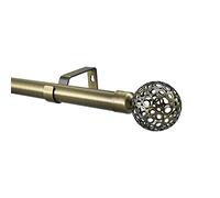 Your Home Online 28mm Extendable Eyelet Curtain Pole Metal Brushed Chrome Brass Copper Black Complete Rod Set Osaka Finial (3-4m, Antique Brass)