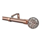 Your Home Online 28mm Extendable Eyelet Curtain Pole Metal Brushed Chrome Brass Copper Black Complete Rod Set Osaka Finial (0.7-1.2m, Antique Copper)