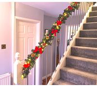 Your Home Online Lit 2.7m Red Stairs Fireplace Christmas Garland 9ft 40 White Lights
