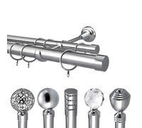 Your Home Online Metal Double Extendable Curtain Pole Rail Rod Polished Chrome 28mm & 19mm (1m -2m Extendable, Riga Finial Ends)