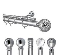 Your Home Online Metal Double Extendable Curtain Pole Rail Rod Polished Chrome 28mm & 19mm (3m - 4m Extendable, Osaka Finial Ends)