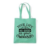 Your life is as good as your mindset [MOT22] Motivational statement tote shopping bag - Mint