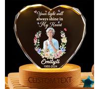 Your Light Will Always Shine in My Heart Personalized Memorial Photo Crystal Lamp Custom Loss of Loved Ones Crystal Night Light Remembrance Keepsake Sympathy Gift for Family Christmas,02