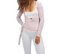 Your Long Sleeve Wrap Over Tops for Women Front Tie Slim Fitted Deep V-Neck Cross Wrap Around Tops Workout Pilates Ballet Yoga Gym Sports Topred