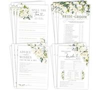 Your Main Event Prints White Rose Greenery Wedding Shower Game Pack, Bride or Groom Guess Who, Who Knows the Bride Best, Spill the Tea, Advice and Wishes Cards, 30 of Each Game
