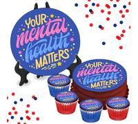 Your Mental Health Matters 8 INCH Cake or Cupcake Icing Toppers - Party Cake Decorations Perfect For Brownies Cookies Muffins & More! (24 x Circle Cupcake Toppers (4cm x 4cm))