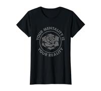 Your Mentality Your Reality Rose with Motivational Quotes Value Graphic T-Shirt, Women, Black, L