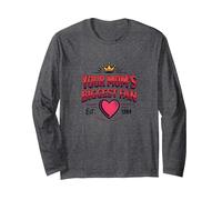 Your Mom's Biggest Fan Est. 1984 Retro Crown Heart Long Sleeve T-Shirt, Adult Unisex, Dark Heather Grey, L