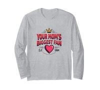 Your Mom's Biggest Fan Est. 1984 Retro Crown Heart Long Sleeve T-Shirt, Adult Unisex, Heather Grey, L
