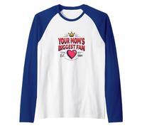 Your Mom's Biggest Fan Est. 1984 Retro Crown Heart Raglan Baseball Tee, Men, Royal Blue/White, L