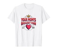 Your Mom's Biggest Fan Est. 1984 Retro Crown Heart T-Shirt, Men, White, L