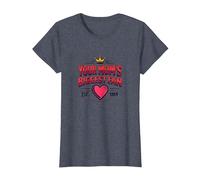 Your Mom's Biggest Fan Est. 1984 Retro Crown Heart T-Shirt, Women, Heather Blue, L