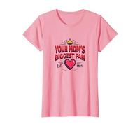 Your Mom's Biggest Fan Est. 1984 Retro Crown Heart T-Shirt, Women, Pink, L