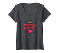 Your Mom's Biggest Fan Est. 1984 Retro Crown Heart V-Neck T-Shirt, Women, Dark Heather Grey, L