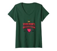 Your Mom's Biggest Fan Est. 1984 Retro Crown Heart V-Neck T-Shirt, Women, Forest Green, L