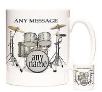 Your Name HERE Drum Mug, Silver Colour Drum Kit. Personalised Drum Kit Drummer Music Rock Band Novelty Gift Mug, Ceramic Gift Mug for Drummers Everywhere. Silver Drum Kit Mug