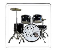 YOUR NAME HERE PERSONALISED DRUMMER GIFT COASTER BLACK. Personalised Drum Kit Drummer Music Rock Band Novelty Gift coaster