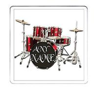 YOUR NAME HERE PERSONALISED DRUMMER GIFT COASTER RED. Personalised Drum Kit Drummer Music Rock Band Novelty Gift coaster, drinks mat, table protector for your tea or coffee cup.