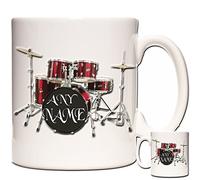 YOUR NAME HERE RED DRUM MUG, Personalised Drum Kit Drummer Music Rock Band Novelty Gift Mug, ceramic gift mug for drummers everywhere. Red Drum Kit Mug
