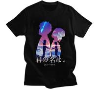 Your Name Men Cotton Anime Manga T-Shirt Kimi No Na Wa Tee Black Printed Tee Men Top Black 3XL