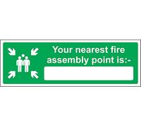 Your nearest fire assembly point is Safety sign - Self adhesive sticker 300mm x 100mm