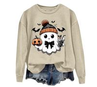Your Order Today's Deals of The Day Halloween Sweatshirt For Women Cute Ghost Pumpkin Print Long Sleeve Pullover Tops Round Neck Long Sleeve Blouse Shirts Womens Clothing Sale Clearance Uk