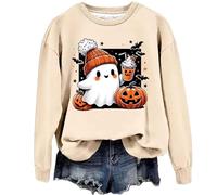 Your Order Today's Deals of The Day Halloween Sweatshirt For Women Cute Ghost Pumpkin Print Long Sleeve Pullover Tops Crew Neck Long Sleeve Blouse Shirts Jackets for Women Uk Clearance