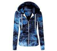 Your Order Today'S Deals of The Day Heavy Winter Long Jackets for Women UK Loose Pocket -Dyed Women Long Sleeve Casual Zipper Coat Print Fashion Women's Coat Best Sellers Items (Blue, XXL)