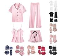 Your Order Today's Deals of The Day Pyjama Set for Women 4 Piece Satin Pyjamas Sleepwear Set Skin-Friendly Short Sleeve Strappy Cami T Shirts And Shorts Your Orders UK
