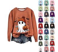 Your Order Today'S Deals of The Day Sweatshirts for Women UK Halloween Cute Ghost Printed Jumpers Loose Fit Crew Neck Pullover Tops With No Hood Casual Long Today's Deals of The Day