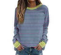 Your Orders Deal of The Day Buy Again Women's Oversized Striped Sweatshirt Crew Neck Long Sleeve Pullover Tops Lightweight Stretchy Bottom Sweatshirt Blouse Marketplace Uk Clearance Purple