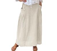 Your Orders Elasticated Skirts for Women UK Women's Floral Art Linen Elastic Waistband Pocket Skirt Elasticated Waist Skirts for Women Ladies Pleated Smart UK Beige