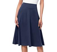 Your Orders Ladies Elasticated Waist Skirts Simple Comfy Basic Solid Color A Line Flared Knee Length Skirt Elasticated Waist Skirts for Ladies Pleated Smart Women UK Blue